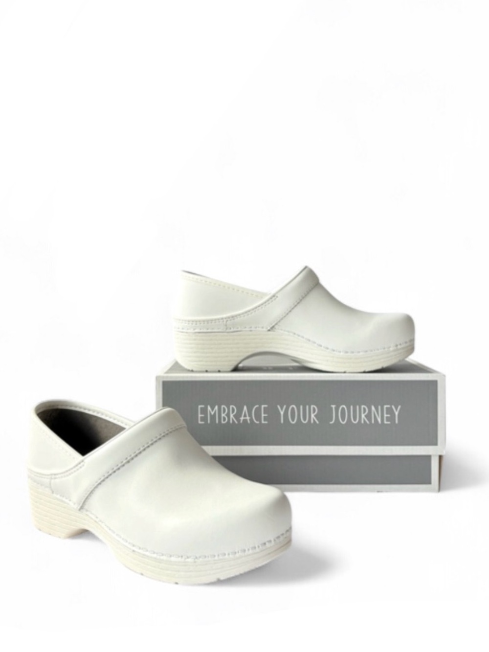 LT PRO BOX White Leather Clogs